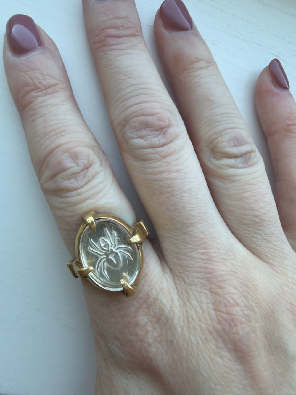 Gold-Tone and Silver-Tone Brass Oval Spider Motif Signet Ring